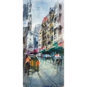 Farrukh Naseem, 10 x 22 Inch, Watercolor On Paper, Cityscape Painting,AC-FN-079